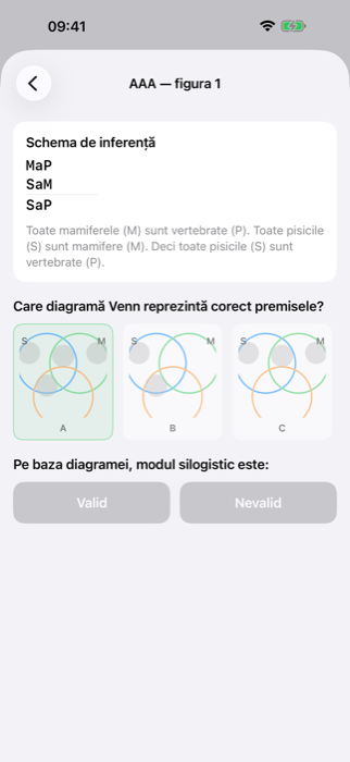 Trainer Silogisme — diagrame Venn interactive