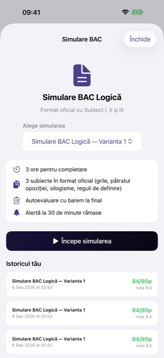 Simulare BAC în format oficial